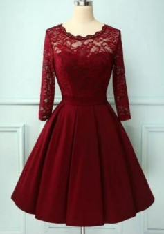Cute Burgundy Lace Short Prom Dress