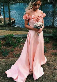 Off Shoulders A Line Blush Pink Prom Dress