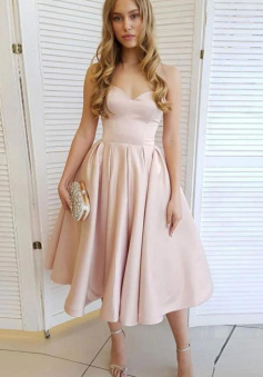 Sweetheart Tea Length Stain Prom Dresses Short Homecoming Dresses