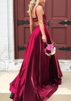 Spaghetti Straps Taffeta A-line Prom Evening Dresses With Pockets