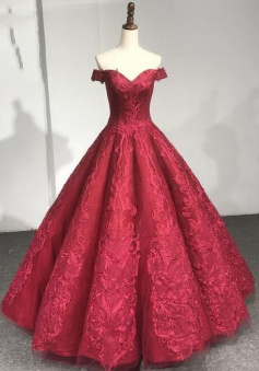 Off the Shoulder Ball Gown Prom Dress With Lace