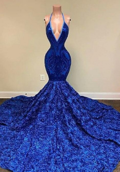 Sexy Royal Blue Prom Dress Sequin Evening Dresses