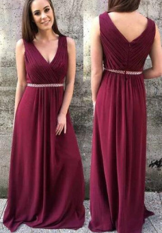 Classy Burgundy Chiffon A-line Formal Prom Dress