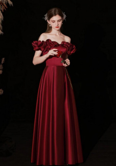 Princess A Line Burgundy Cinderella Prom Dress