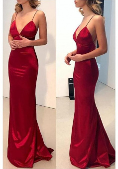 Sheath Backless Red Prom Evening Dress