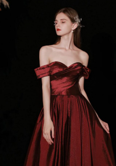 Classy Off The Shoulder Long Wine Red Prom Dress