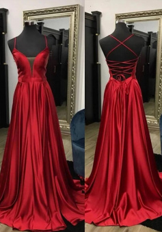 Classy Red Backless Prom Dress With Criss Cross Straps