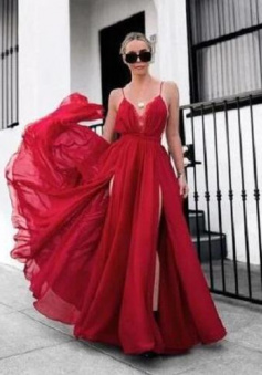 Sexy Red Long Prom Dress Side slit Evening Dress