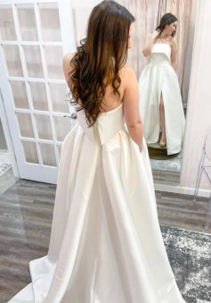 Mermaid Strapless Ivory satin long prom dress