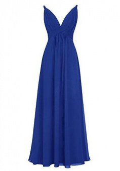 Floor Length A Line Chiffon Ruched Plunge Prom Dress