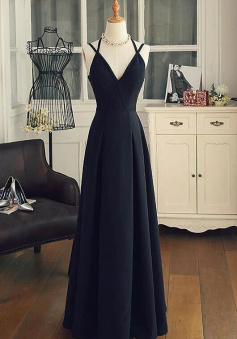 Charming A Line Black Straps Chiffon Prom Dress