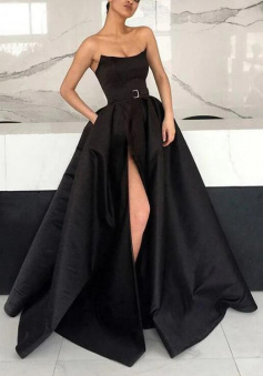 Vintage black long prom dress with slit