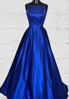 A Line Strapless Royal Blue Stain Prom Dress