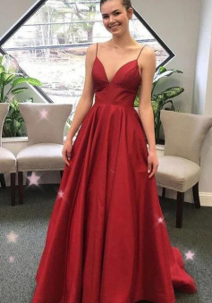 Sexy V Neckline Red Prom Dresses
