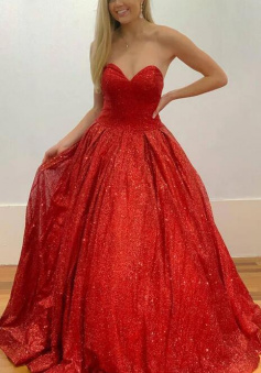 Charming Red Sparkling Prom Dress Long Formal Dress