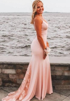 Vintage Mermaid Pink Prom Dresses With Lace
