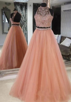 A Line Two Pieces Prom Dress Graduation Gown