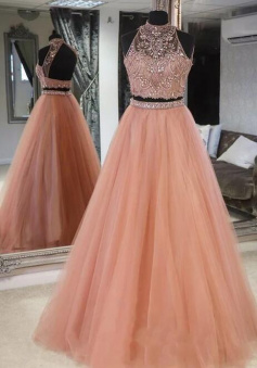 A Line Two Pieces Prom Dress Graduation Gown