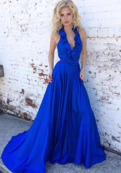 Mermaid Ruffled Neck Sweep Train Prom Dresses