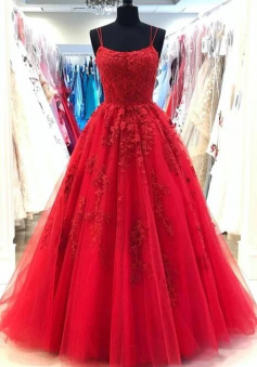 A Line Lace Prom Tulle Evening Dress