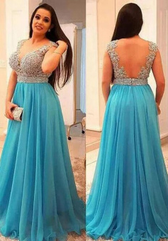 Floor Length A Line Chiffon Prom Dress With Lace