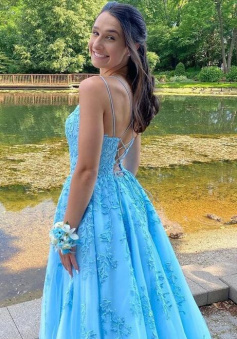 Beautiful Blue Lace Prom Dress Formal Dress