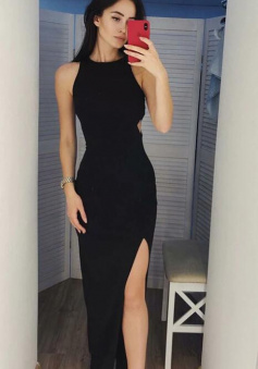 Sexy Black Prom Evening Dress with Slit
