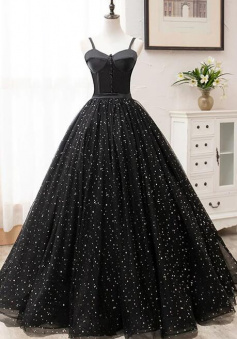 A Line Sweetheart Black Prom Dress 2023