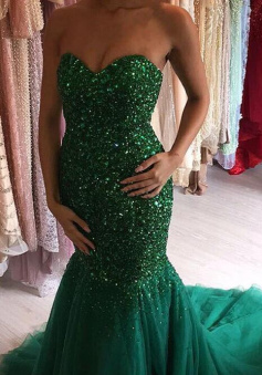 Mermaid Sweetheart Tulle Prom Dress With Beading