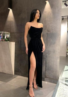 Floor Length Sexy Slit black Prom Dress