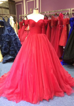 Off the Shoulder Red Tulle Evening Dress