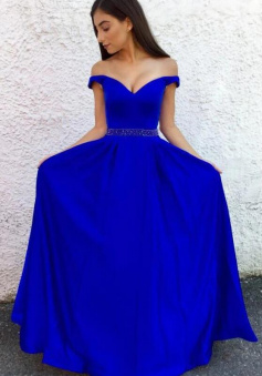 Off The Shoulder Royal Blue Prom Dress With Beading