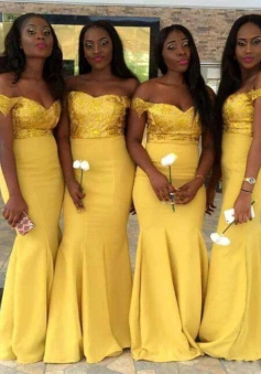 A Line Off Shoulder Bridesmaid Dresses Top Sequin