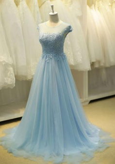 A Line Ice Blue Formal Long Evening Dress