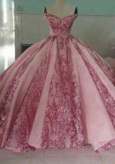 Ball gown Pink long sequin evening dress