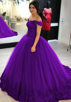 Off the shoulder purple quinceanera dresses
