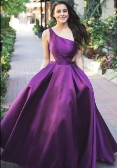 Floor Length Purple A Line Sleeves Cut Out Prom Dress