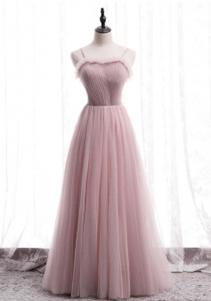 A Line Pink Long Chiffon Prom Dresses