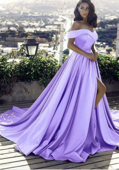 Mermaid Off Shoulder lilac prom dresses leg split