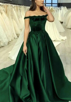 Elegant green ball gown prom dresses with lace appliques