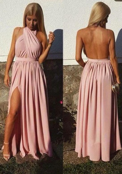 Sexy A Line Pink Chiffon Prom Dress