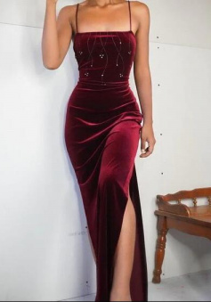 A Line Long Velvet Prom Dresses Dance Dress