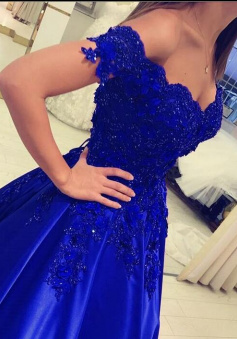 Ball gown royal blue quinceanera dresses With lace flowers