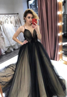 Mermaid black tulle ball gown prom dressesx
