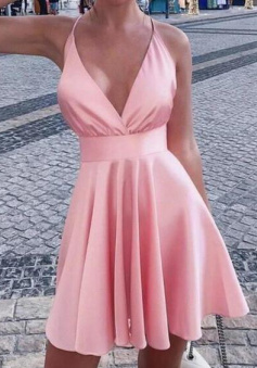 Sexy V-neck Bow Backless Short Homecoming Dress