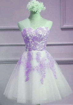 Cute Sweetheart White Tulle with Purple Lace
