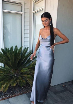 A Line Sleeveless Grey Prom Dress