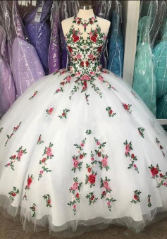 Vintage Fabulous Flowers Ball Gown Quinceanera Dresses