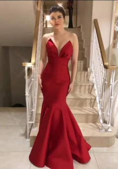 A line simple wine red long prom dress