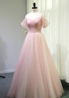 A Line Tulle Long Sweetheart Prom Dress